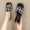 Black and White Plaid Slippers Women's Outer Wear 2024 Summer New Korean Version One-word Drag Flat Beach Shoes Sandals Women's Shoes