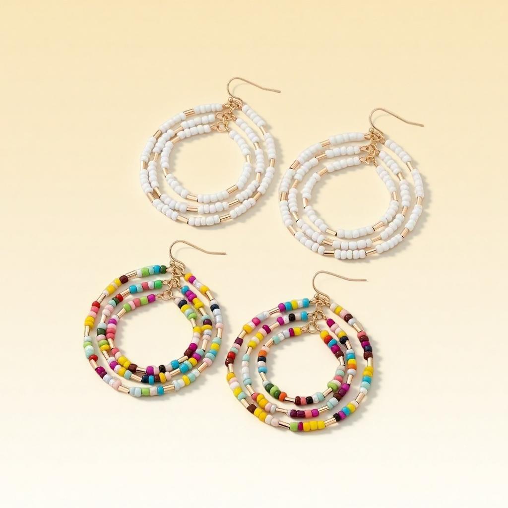 New fashion bohemian style multi-layer colored rice bead earrings casual date women's earrings