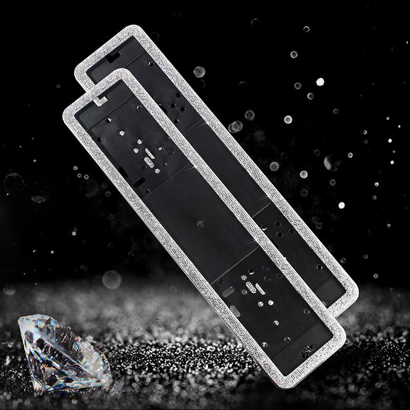 2Pcs Diamond Crystal Car Russian License Plate Holder Frame Metal and Plastic Plate Holder Frame Universal Car Accessories