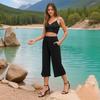 Women's High Waist Solid Color Casual Trousers Workout Pants 3/4 Pants