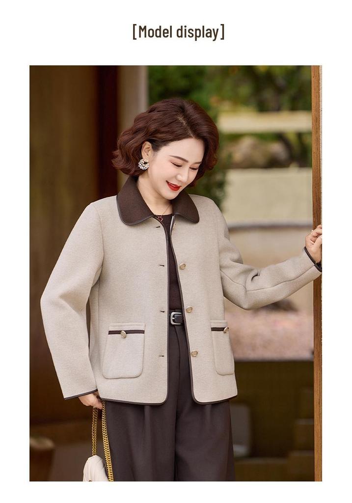 Spring Short Wool Coat for Women Aged 40-60: Elegant, Lightweight Mother's Wear for Middle-Aged and Elderly