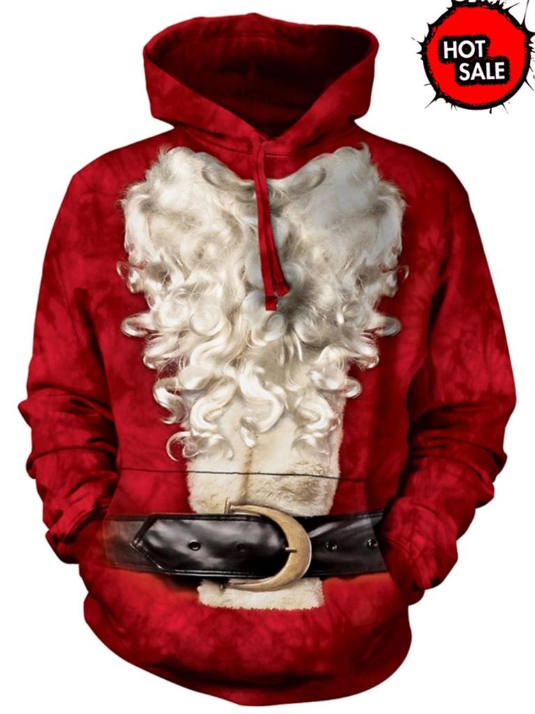 Felpa con Cappuccio Grafica da Uomo Babbo Natale alla Moda Divertente Muscolosa Felpa con Cappuccio Stampata Uomo Felpa con Cappuccio Brutta Vacanza di Natale Abbigliamento