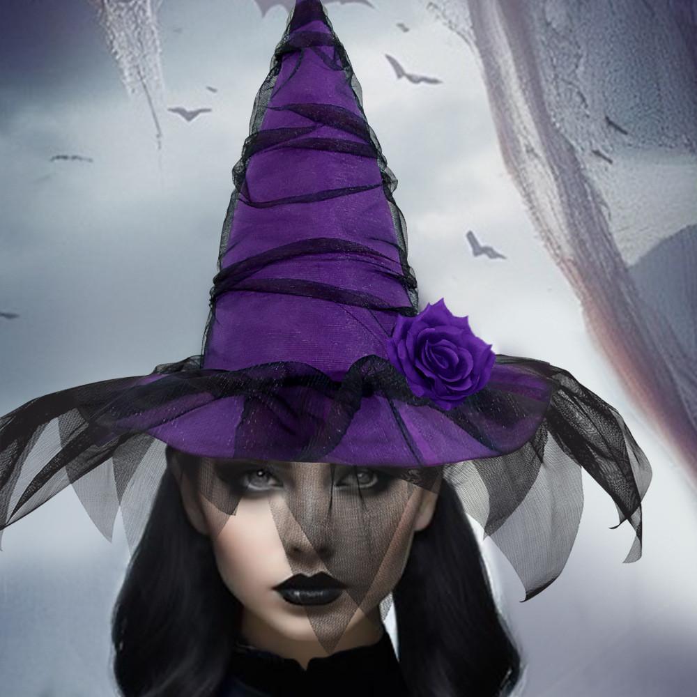 New Halloween Baroque Witch Hat Mesh Artificial Flower Dress Accessories Gothic Queen/ Cosplay Witch