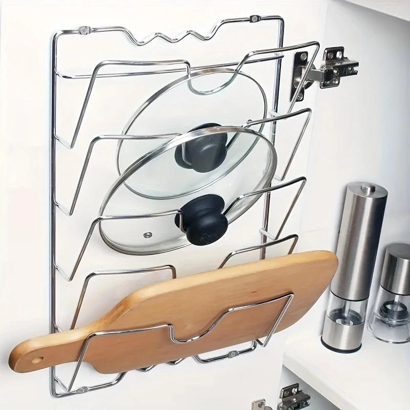 Pot Lid Organizer, Pots and Pans Lid Organizer for Cabinet Door/Wall, No Drilling Adhesive Mounted Rustproof Lid Holder