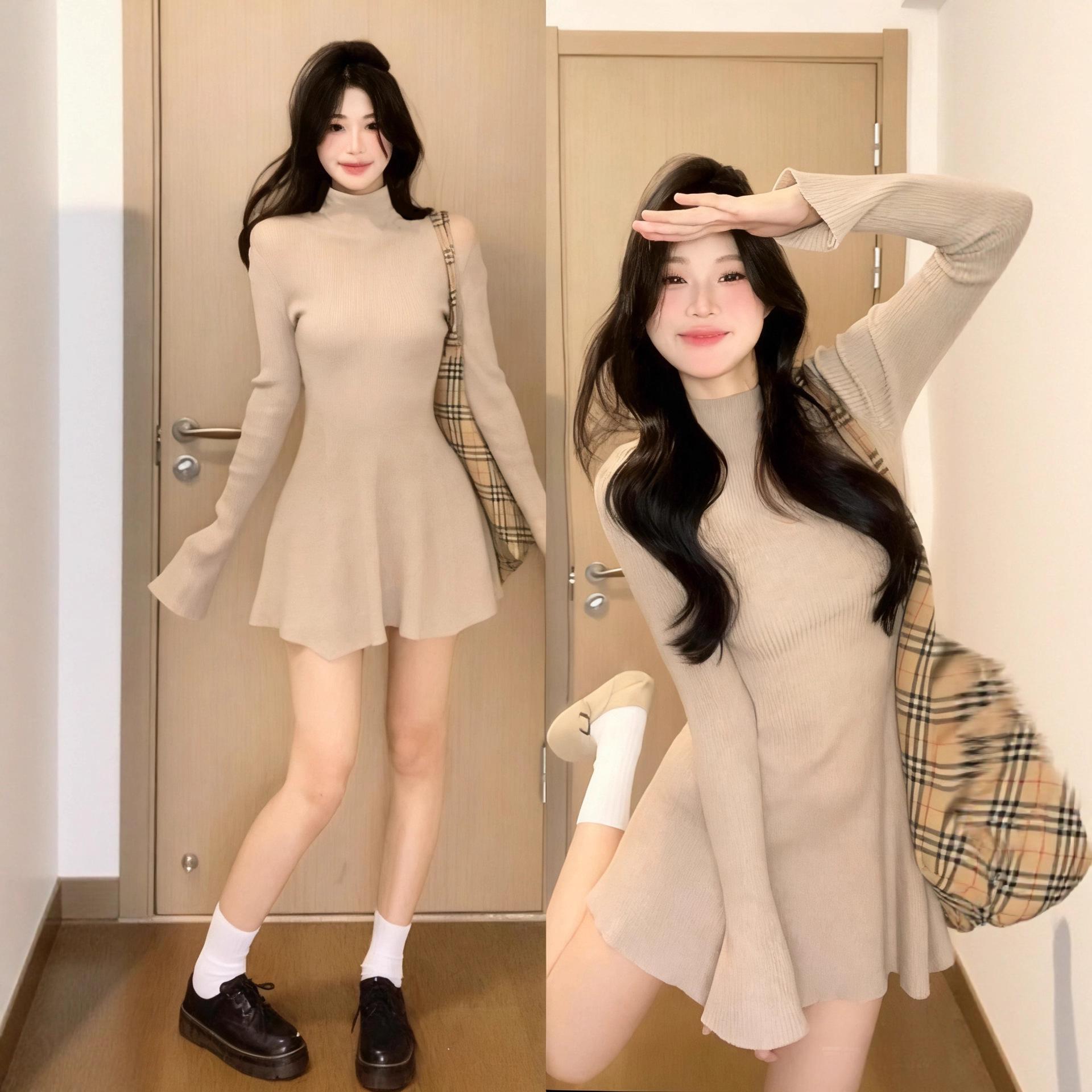 

Women s Red Slim-Fit Turtleneck Knit Dress - Autumn/Winter Layer, Light Luxury Feel Extra Large
