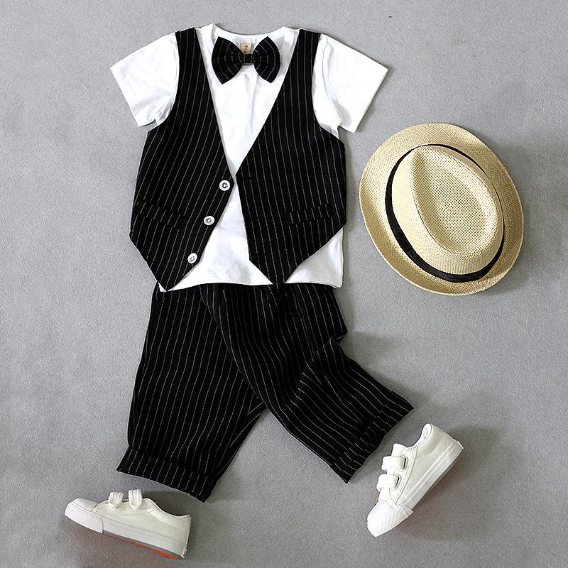 2024 Summer Boys' Formal Two-Piece Set: Sweatshirt and Faux Vest Combo