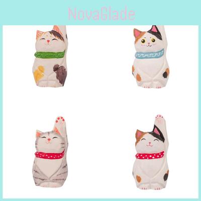 Drewniana Figurka Kota Maneki-neko Wystrój Domu Prezent Do Biura i Salonu