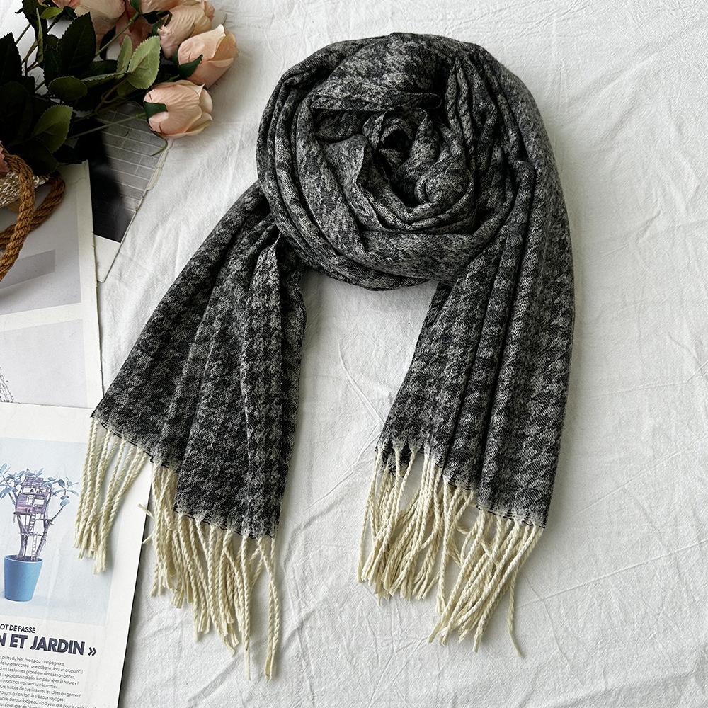 Winter Scarf for Women High End Fashion Houndstooth Shawl  Long Tassel Imitation Cashmere Men's Warm Scarf