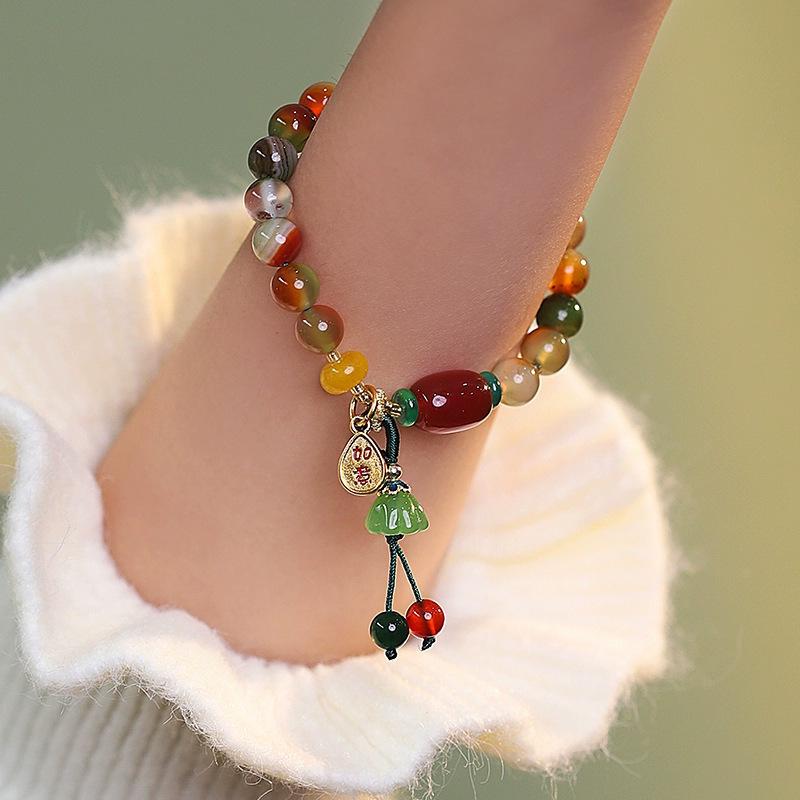 Lotus Pod Ethnic Style Ruyi Bracelet - Natural Stone, Chinese Influence, Women’s Autumn/Winter Gift