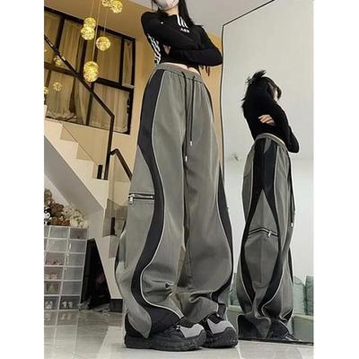 Pantaloni Sportivi da Donna Primavera e Autunno Colori a Contrasto Coulisse Dritti Leggermente Elastici Larghi Casual