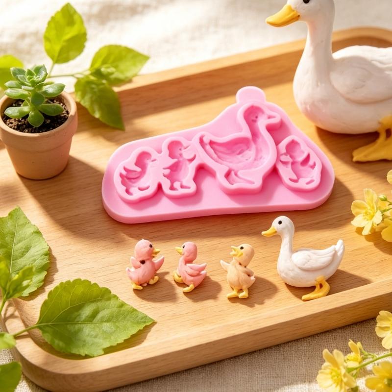 Create 4 Duck Figures at Once with a Flexible Fondant Casting Molds for Cake Decorations, Chocolate, Candy, and Crafts