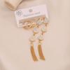 3 Pairs Flower Tassel Stud Earrings, Satisfy Drop Moon Stainless Steel Earrings, Versatile Ear Jewelry