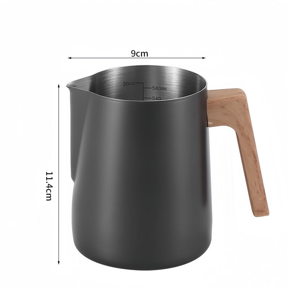 Coffee Milk Frothing Pitcher Jug 304 Stainless Steel Precision Scale Anti-scald Wood Grain Handle Professional Coffee Utensils