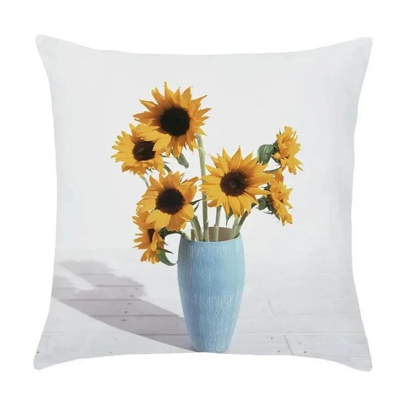 Luxury Home Decor Pillow Cover Living Room Sofa Cushion Cover Oil Painting Sunflower Photo Pattern Cushion Cover