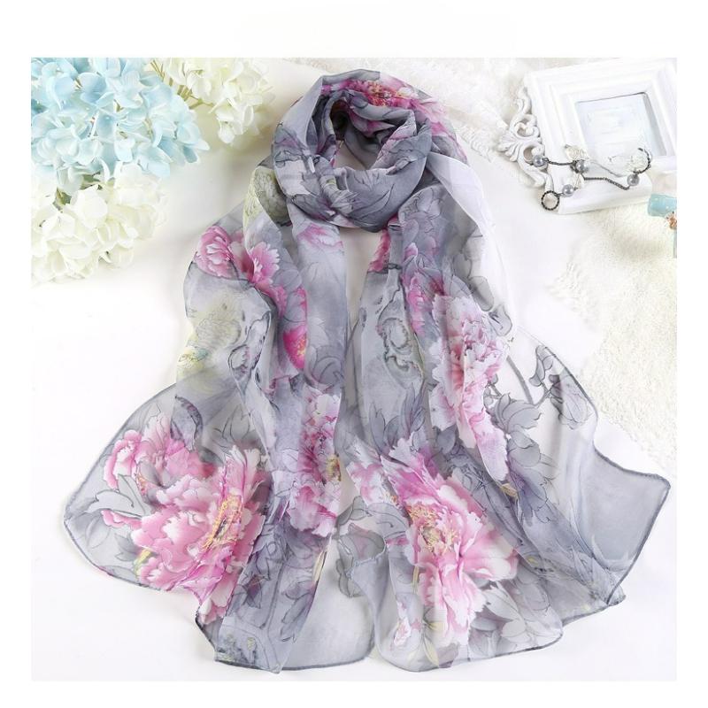 

Летний корейский вариант сезона шелковый шарф солнцезащитный шарф богатый пион женский шифоновый длинный шелковый шарф марлевый шарф 50*160cm