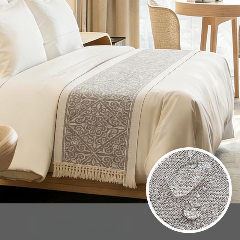 

Luxury Bed Runner with Tassels Waterproof Linen-Like Bed Scarf Jacquard Bed Scarf for Hotel Guest Room Bedroom Decor 35x120cm