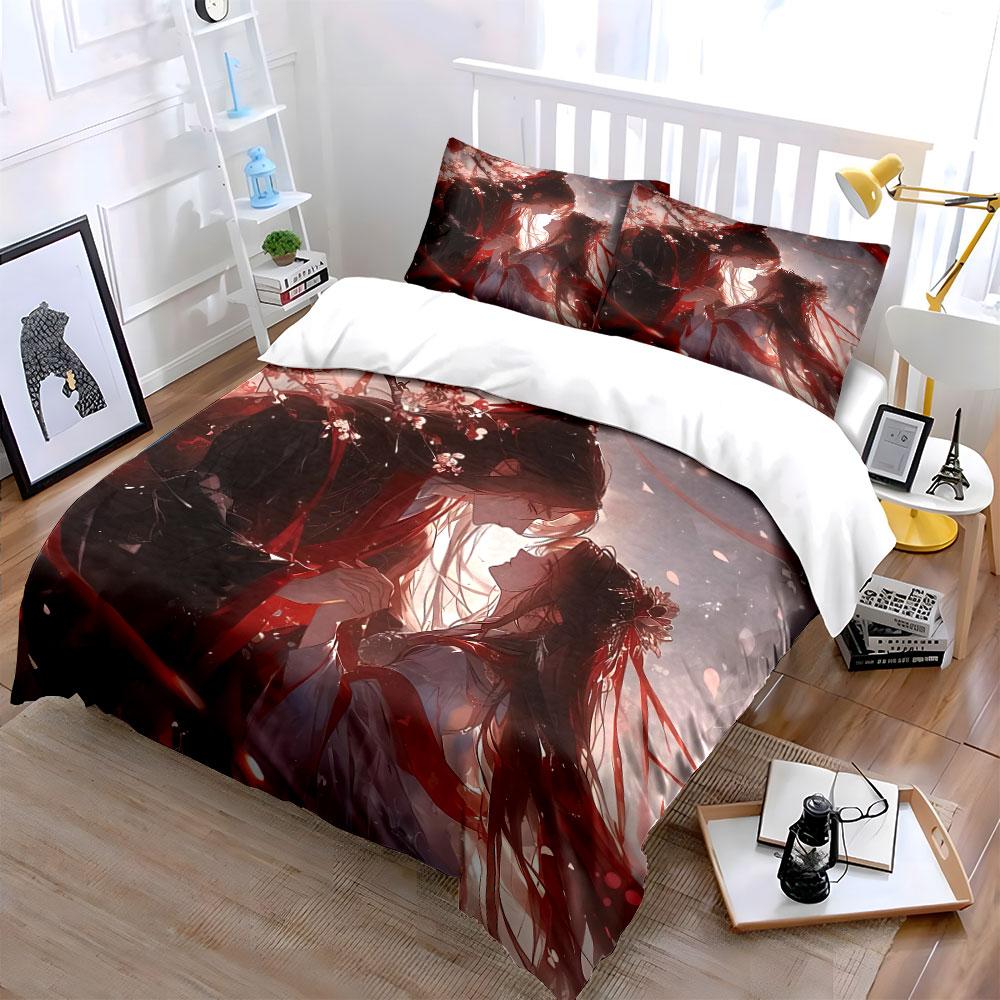 Romantic Anime Decor Set Bedding Set with 1 Duvet Cover 2 Pillowcases Single Double King Queen Gift