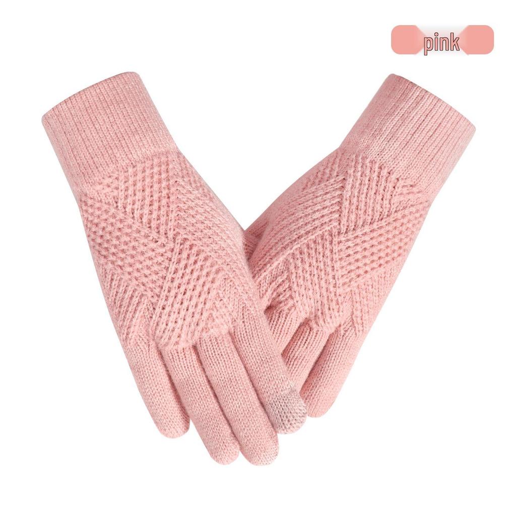 Warm Knit Touchscreen Gloves for Women - Windproof, Double-Layer Winter Cycling & Office Cold Protection