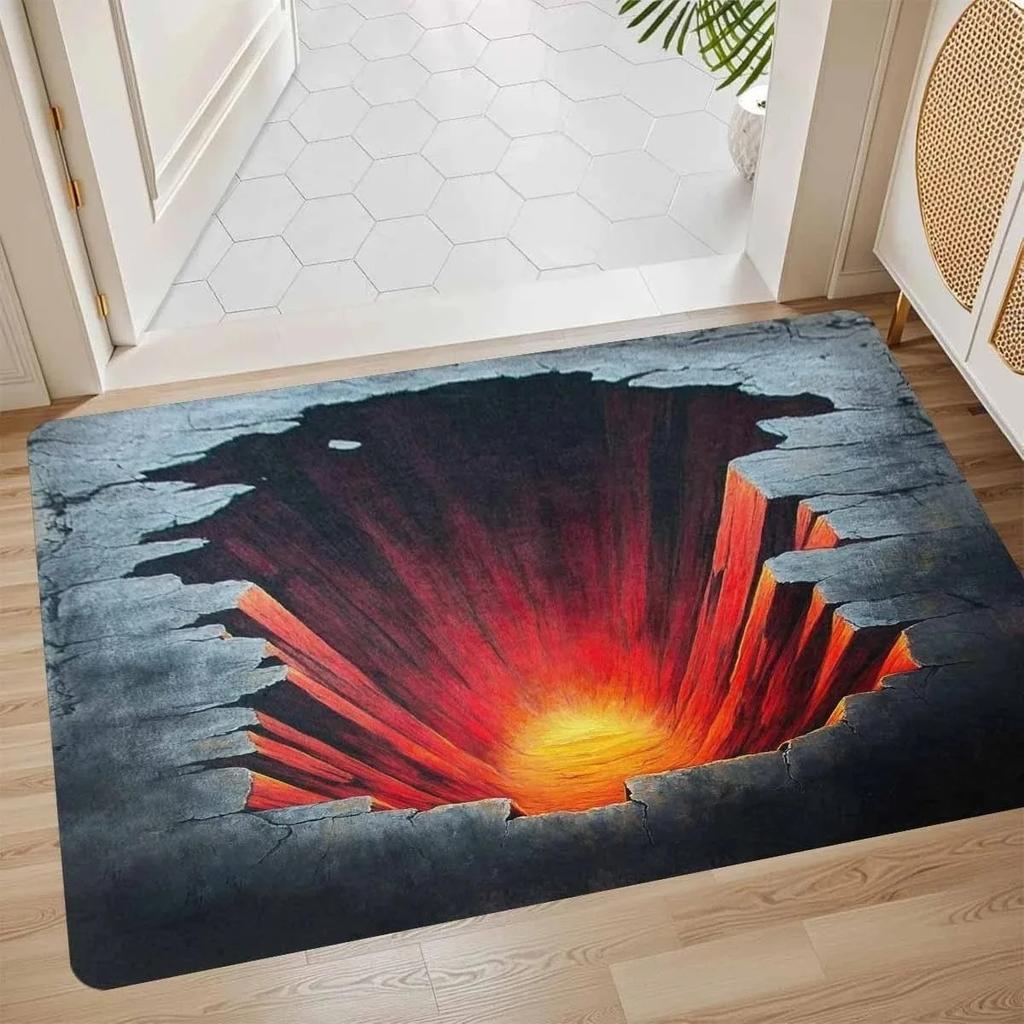 3D Stone Pit Stone Cave Vortex Carpet Waterfall Stone Pit Entrance Doormat Carpet for Entrance Door Entrance Door Floor Mat