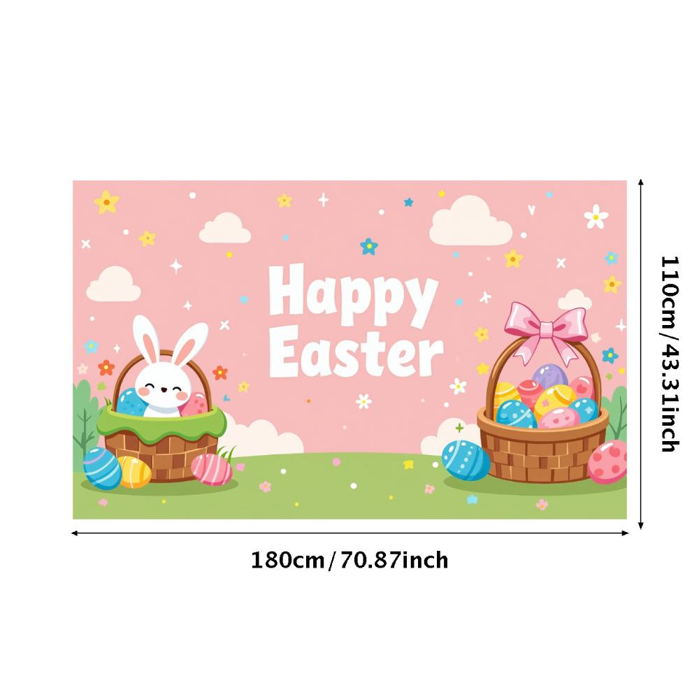Happy Easter Banner Bunny Ears With Colorful Eggs Butterflies Backdrop Decorations Spring Celebration Background Party Supplies