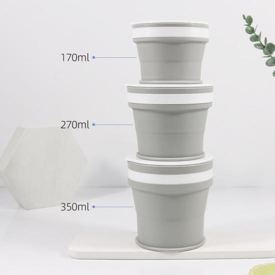 170ml/270ml/350ml Skládací odnímatelný silikonový kelímek na vodu pro potravinářský styk, hrnek na pití, domácí potřeby