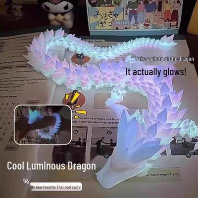 Luminous 3D Printed Gradient Crystal Dragon: Fully Jointed, Movable Gem Dragon Desktop Ornament