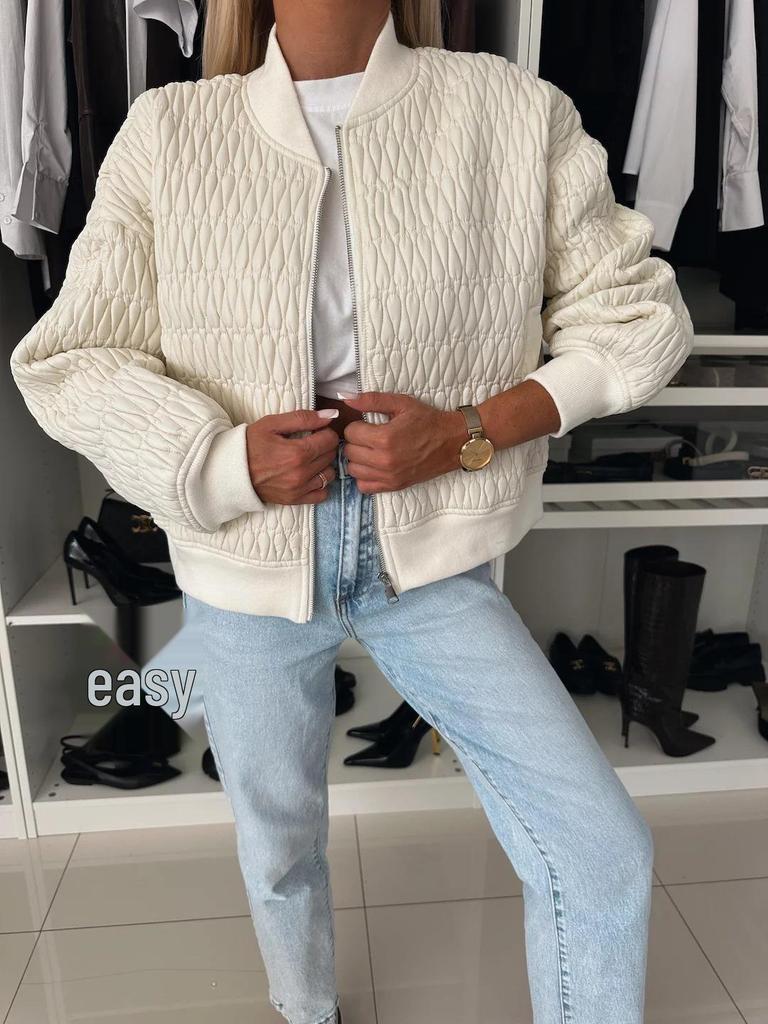 2025 Damen Herbst/Winter Bestickte Einfarbige Kurze Reißverschluss Baumwollgepolsterte Jacke