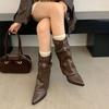 Women Ankle Boots 2026 Autumn Belt Buckle Fashion Pointed Toe Thick Heels Ladies Western Cowboy Boot Retro Leather Botas Mujer