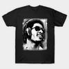 Stevie Wonder Vintage Muzyczna Ikona Koszulka Czarno-Biały Wzór Krótki Rękaw Okrągły Dekolt Komfort na Cały Rok Nadruk