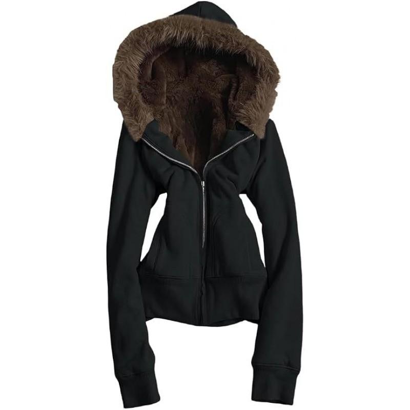 Womens Fleece-Lined Hooded Zip-Up Sweatshirt Short
