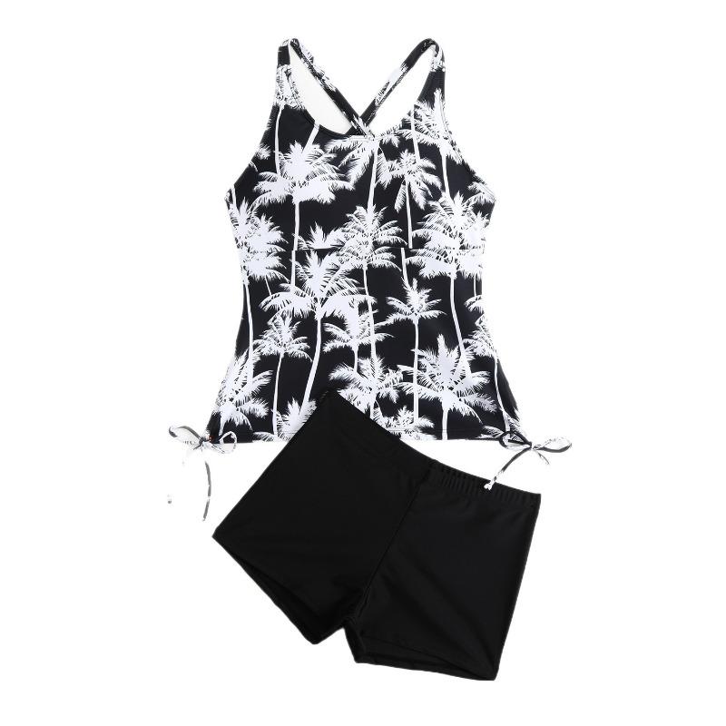 Bikini da Donna con Stampa Copri Pancia ad Angolo Piatto e Vento Festivo Sottile Tankini Costume da Bagno Diviso Europeo e Americano Donna