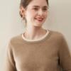 2025 Autumn/Winter Women's Cashmere Color Block Round Neck Loose Sweater Pullover