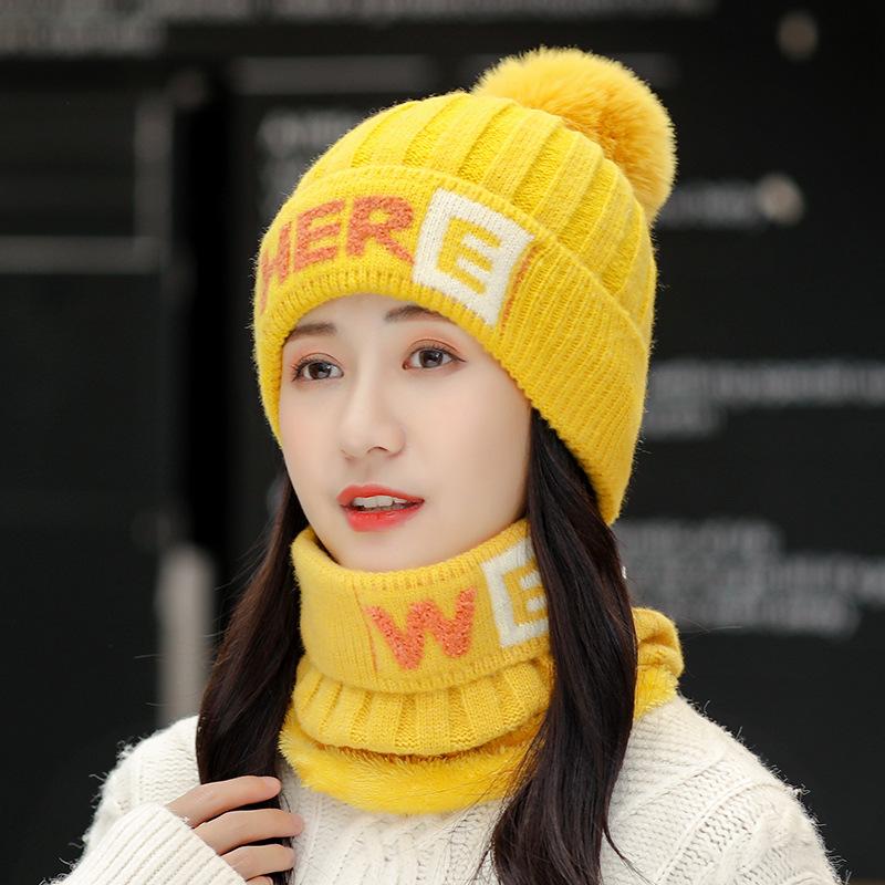 Knitted Hats for Women In Winter Plush and Warm Cotton Hats Fashionable Cycling Knitted Hats Cold Resistant Neckband and Ear Protection Hats