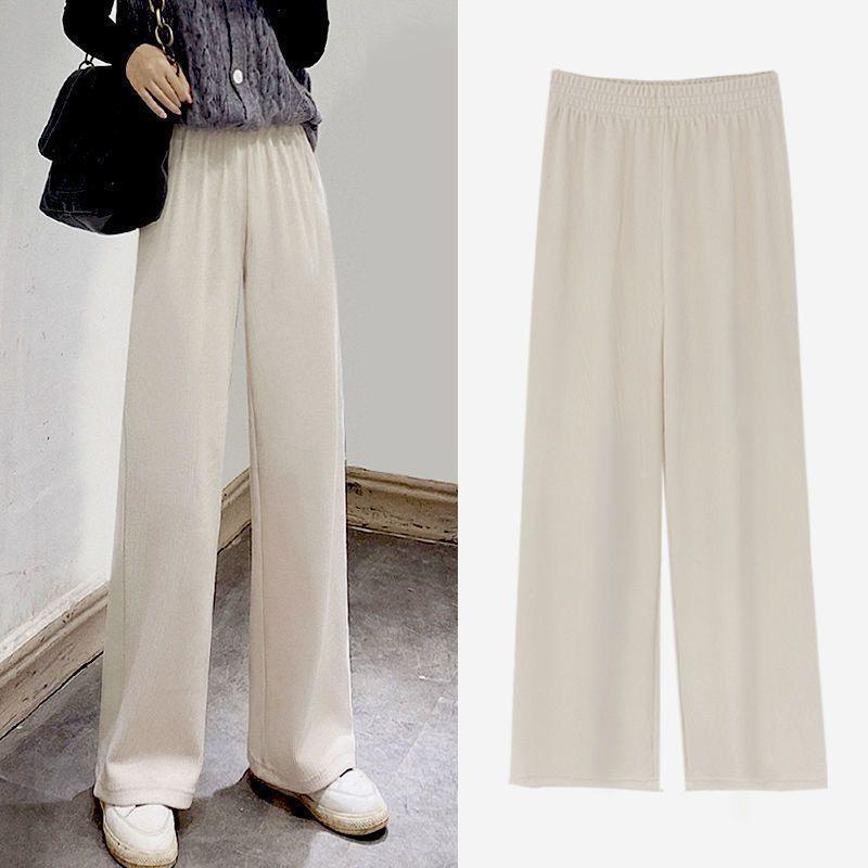 Wide-leg Pants for Women in Autumn and Winter, Thickened with Fleece, High Waist, Loose and Slimming, Floor-length Straight Casual Long Pants