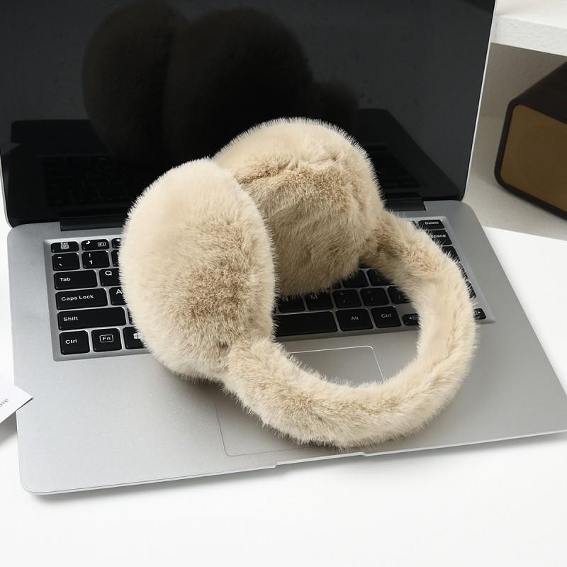 Womens Winter Fleece Ear Warmers - Soft Plush Earmuffs Cold Weather Unisex In White Pink Black Gray Beige Caramel