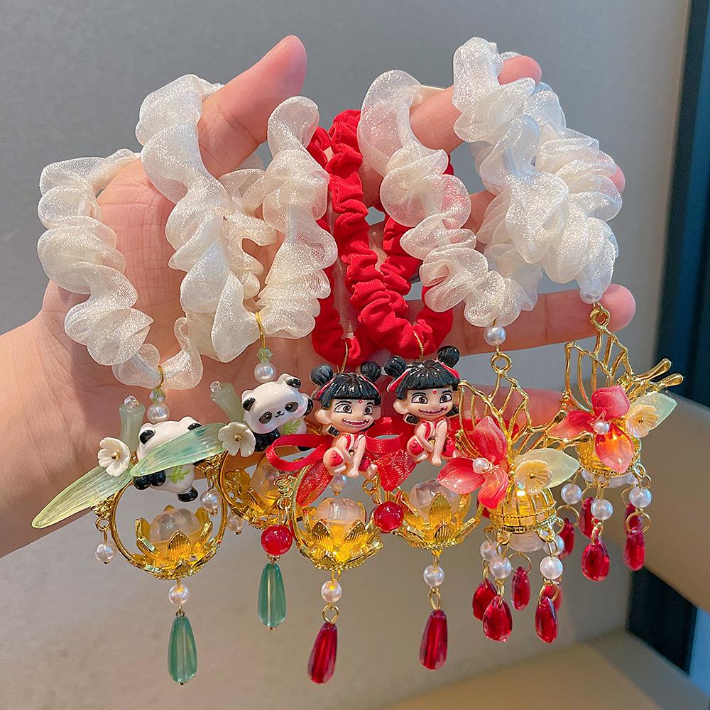 Nezha Panda Christmas Hair Ties & Headbands for Girls - No Damage Cartoon Hair Accessories