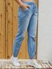 Women's Casual Light Blue Elastic Waist Denim Pants