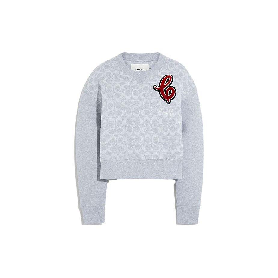 Coach Round Neck Pattern Printed Pullover Long Sleeve Sweatshirt Women sweatshirt Gray C6153-SLO M