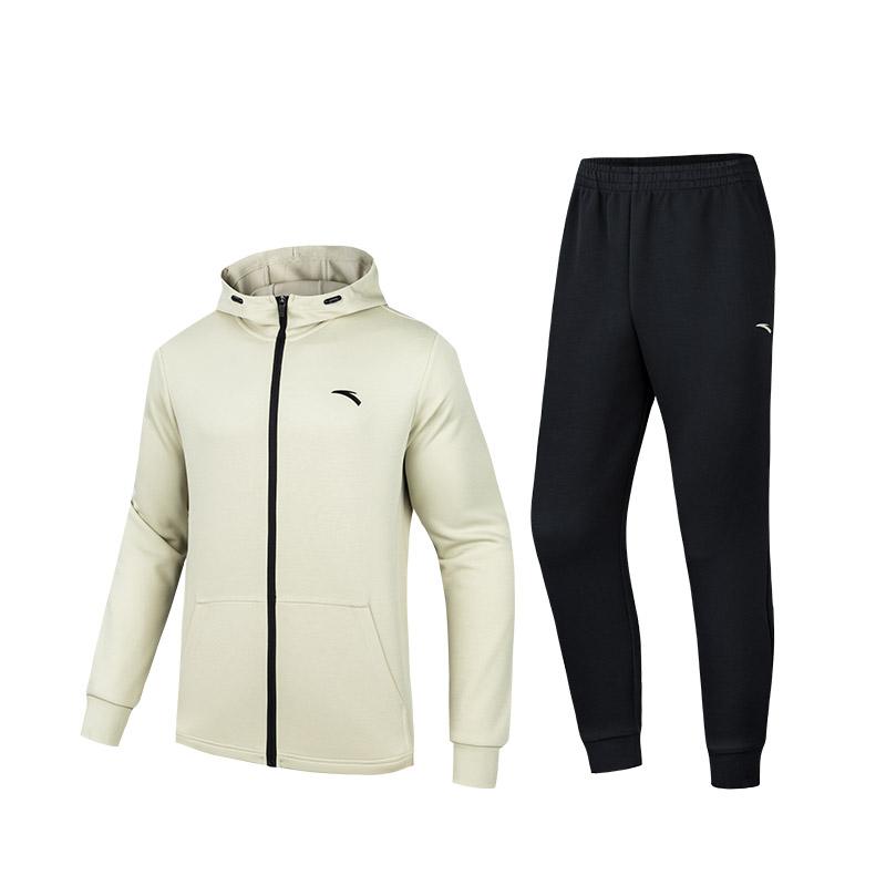 

Anta Training Series Hooded Cardigan Long Sleeve Solid Color Long Pants Casual Sports Suit Men suit Quinoa-Gray 952437202-2 4XL