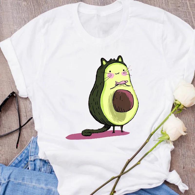 Women Graphic Avocado Cat Printing Cartoon Fruit Clothes Floral Lady Clothing Female Tees Print Tops T Shirt Womens T-Shirt