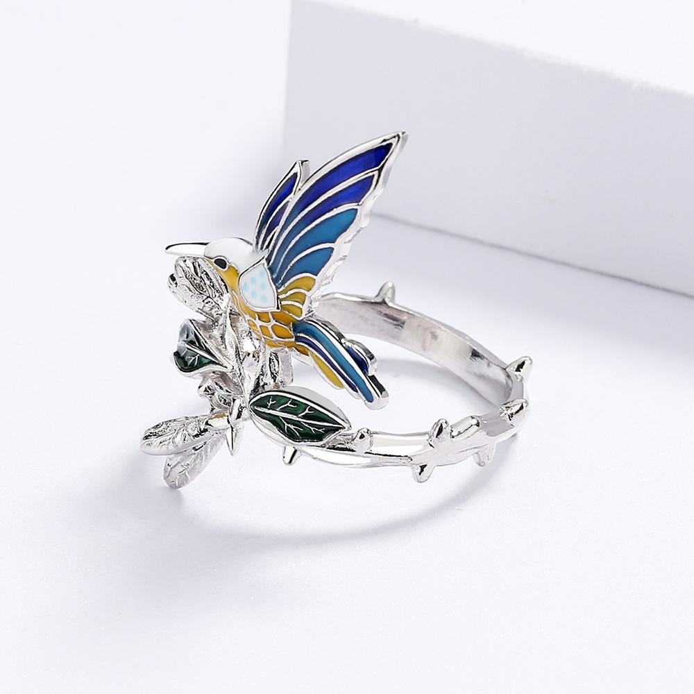 Fashion Creative Hummingbird Ring Drop Glue Color Animal Elements Bird Pastoral Style Womens Ring