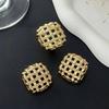 Salircon Retro Gold Color Irregular Chunky Opening Rings Stud Earrings Set Creative Trendy Geometric Knuckle Ring Charm Jewelry