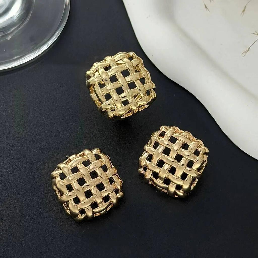 Salircon Retro Gold Color Irregular Chunky Opening Rings Stud Earrings Set Creative Trendy Geometric Knuckle Ring Charm Jewelry
