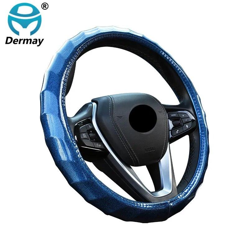 DERMAY Steering Wheel Cover Laser PU Leather Cute for Women Girl Non-slip Fit Steering Wheel 37-38cm Fashion Car Accessories