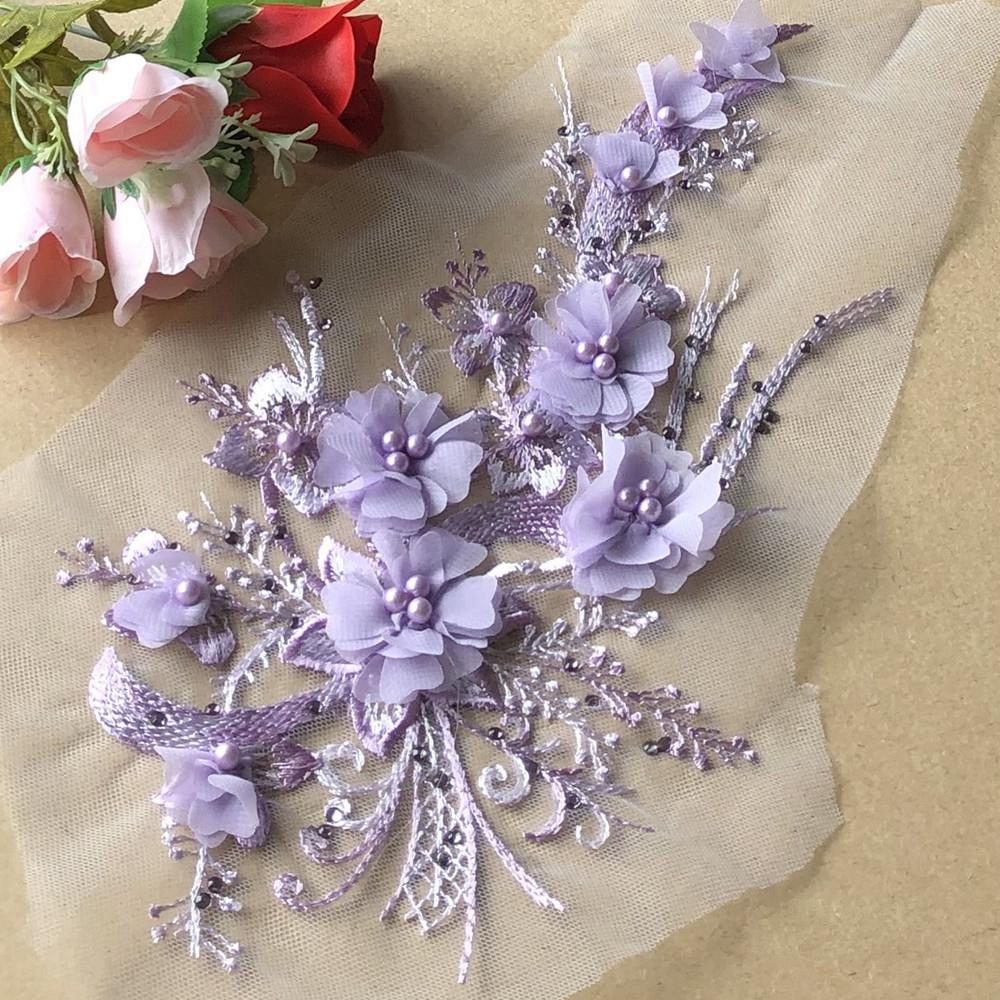 1 Pcs Rple Pink Yellow Blue Lace Flower Stickers 3D Flowers Wedding Dress DIY Fashion Patch Lace Fabric For Hair Band Scrapbooki