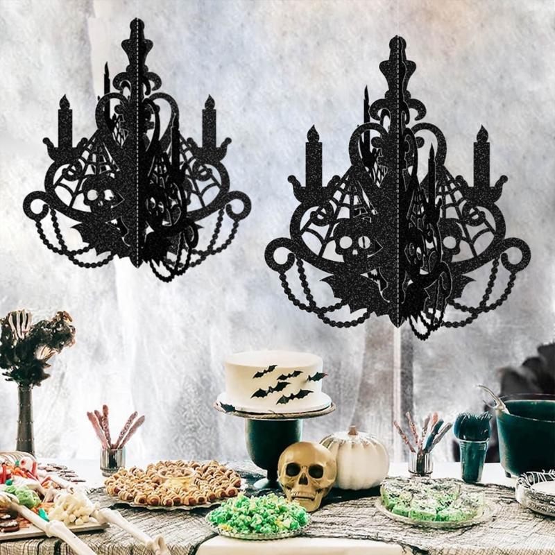 3D Paper Halloween Candle Holders Silhouettes Wall Hanging Decors Candlestick Chandelier Ornament Home Party Decoration