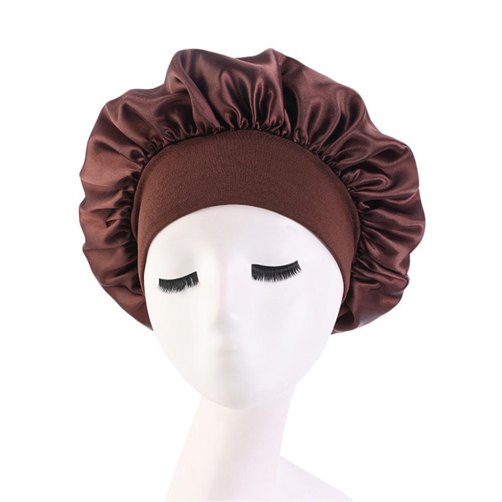 New Women's Satin Solid Wide-brimmed Sleeping Hat Unisex Head Wrap Elastic Band Cap Hair Care Bonnet Night Hat Bonnet De Nuit