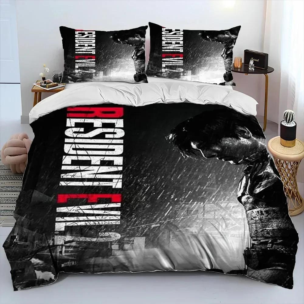 R-Resident Evil Games Gamer Bedding Set Duvet Cover Sheet Printed Bed Set Pillowcase Bed Full Queen King Size Comforter Bedroom