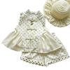 Girls New Chinese Polka Dot Stand Collar Frog Button Sheer Top And Daisy Ruffle Shorts Two Piece Summer Outfit Set