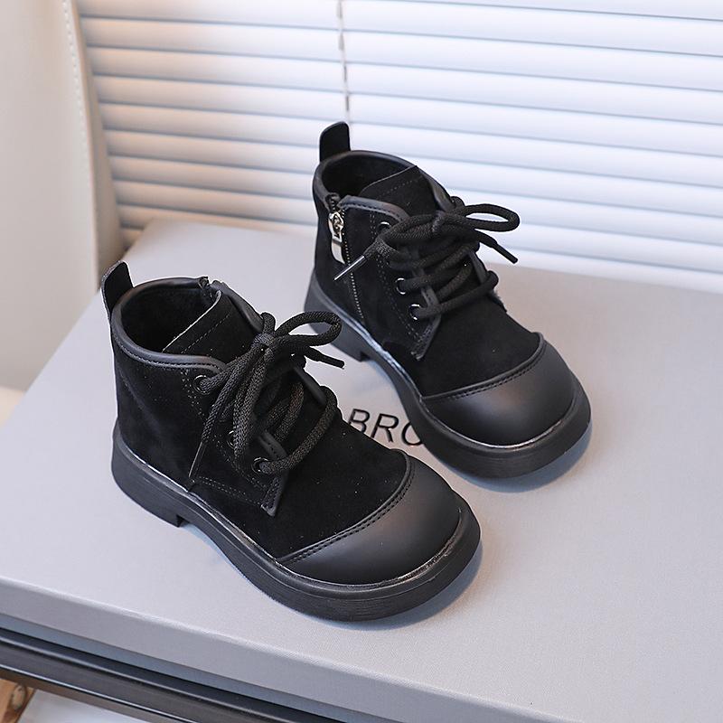 

Повседневная обувь для девочек, нескользящая, простая, детская, модная, для мальчиков, из искусственной кожи, весенние и осенние, детская, хлопковая обувь, нескользящая 26 чёрный